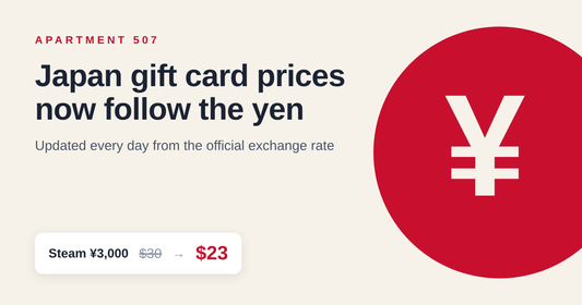 Japan gift card prices now follow the yen: Steam 3,000 yen card down from $30 to $23